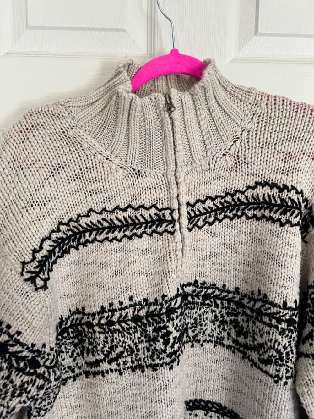 Sundance Knit Quarter Zip Pullover Wool Blend Sweater Cream Black Mens Large - Picture 2 of 7